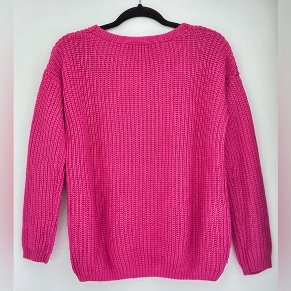 Hippie Rose Bright Hot Pink Knit V-Neck Sweater - Picture 2 of 8